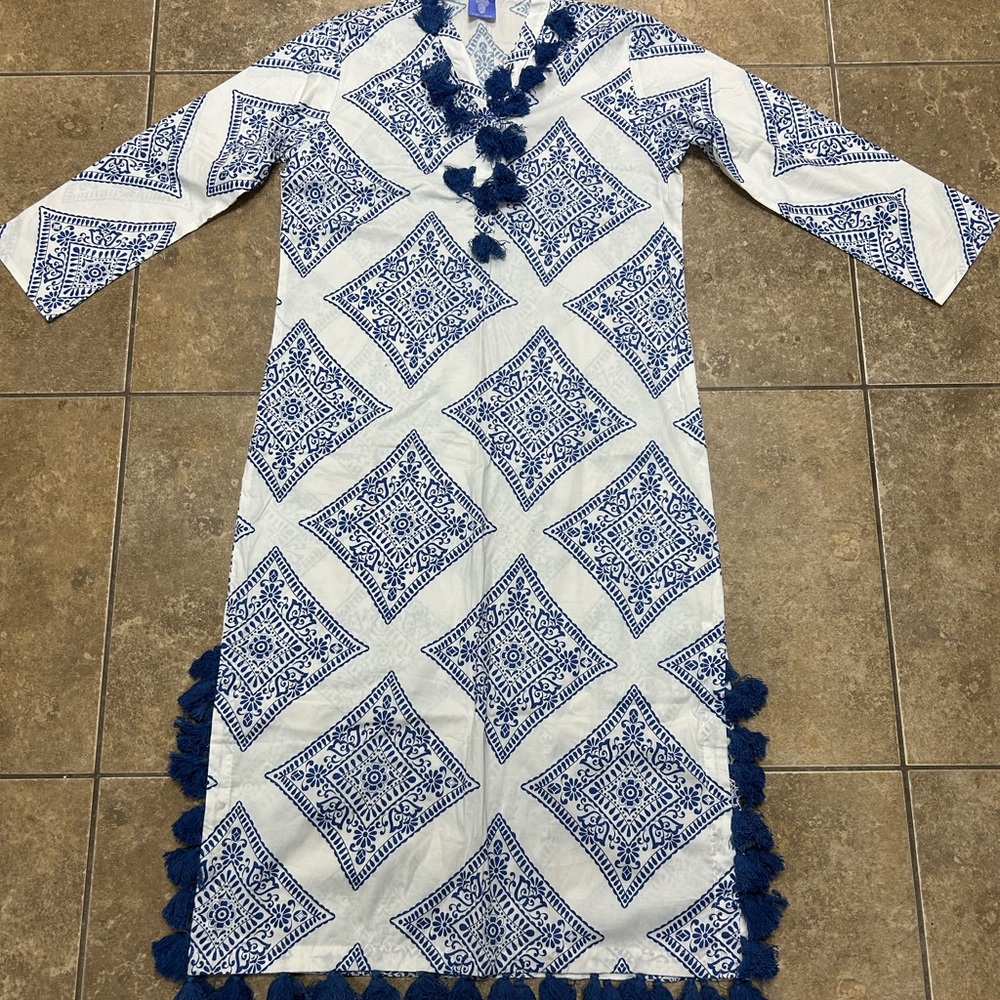 Pine Cone Hill Blue and White Geometric Kaftan